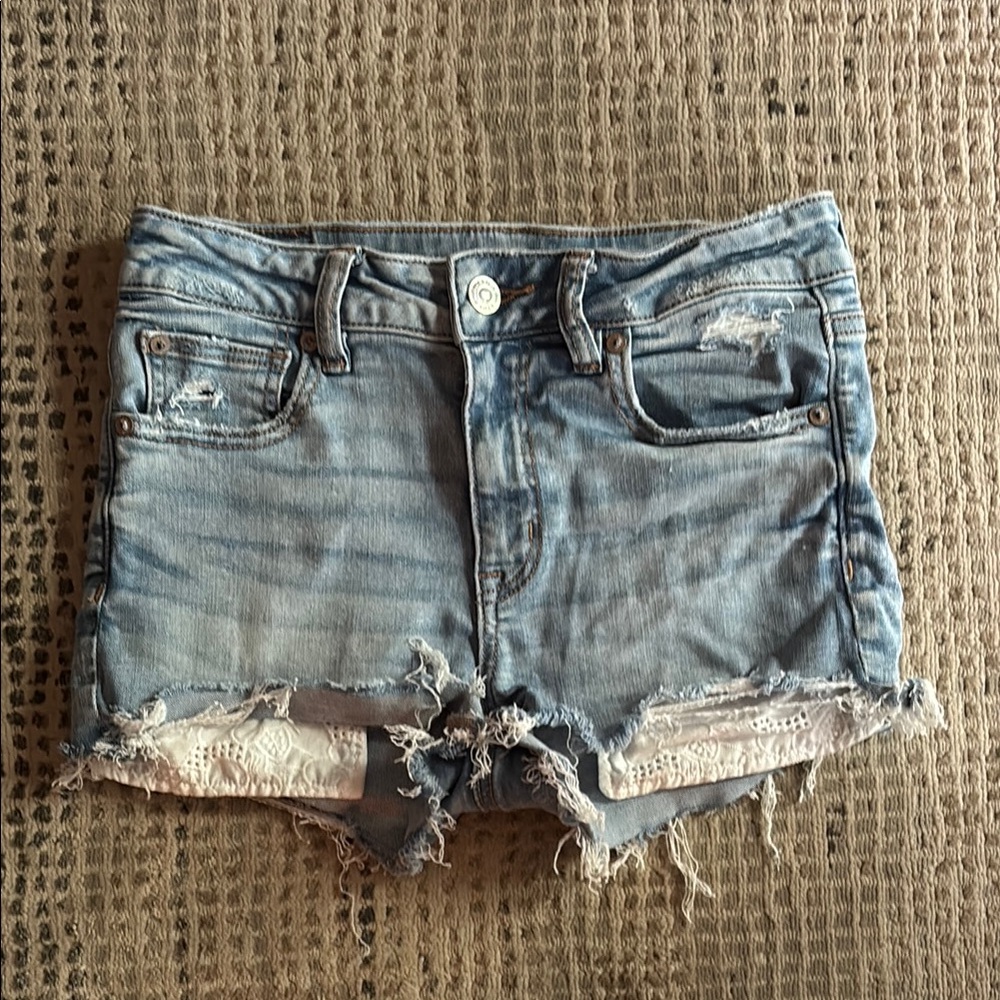 American Eagle Outfitters Blue Distressed Jean Shorts